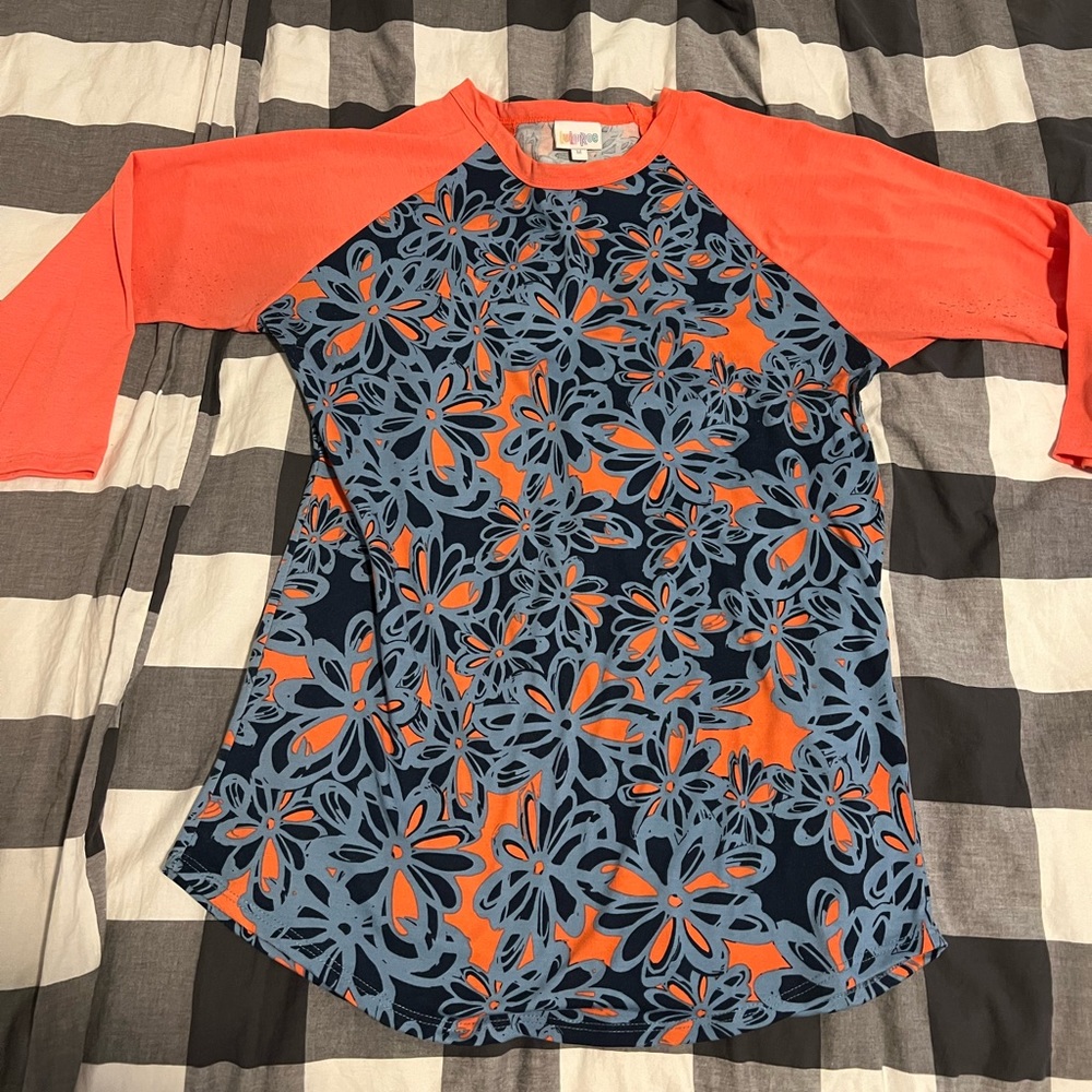 HTF Floral Lularoe LLR Randy Reglan baseball tee bright springy